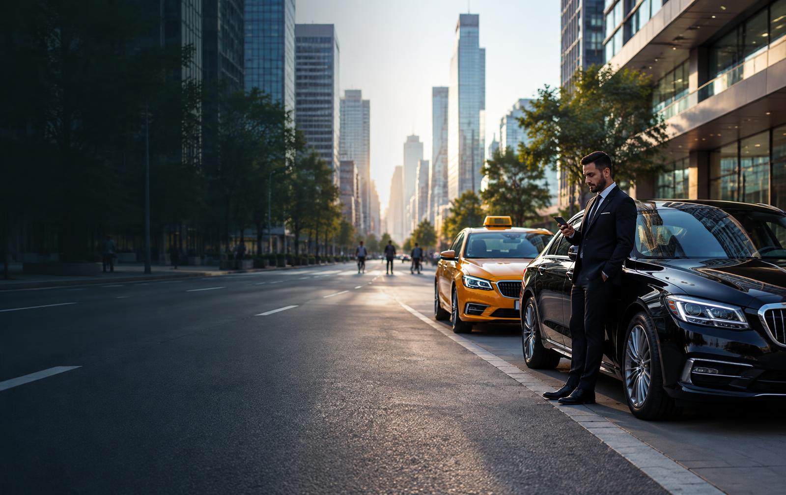 Executive taxi vehicles ready for service in a modern city